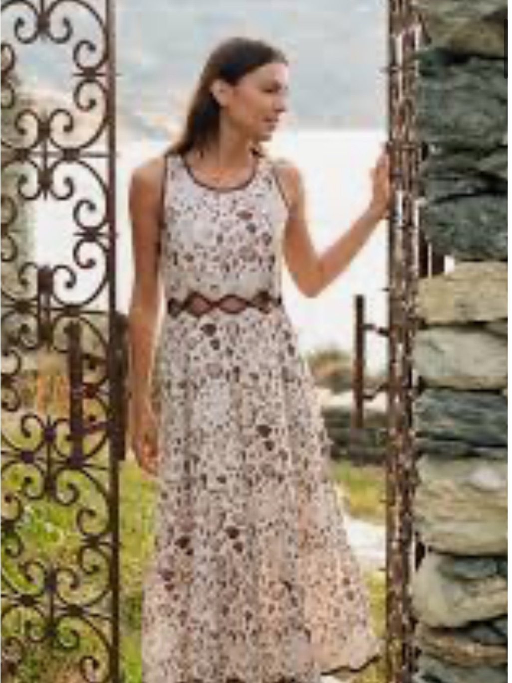 Beau & To Lina Coco Shells Sleeveless Maxi Dress In Cream And Brown Small